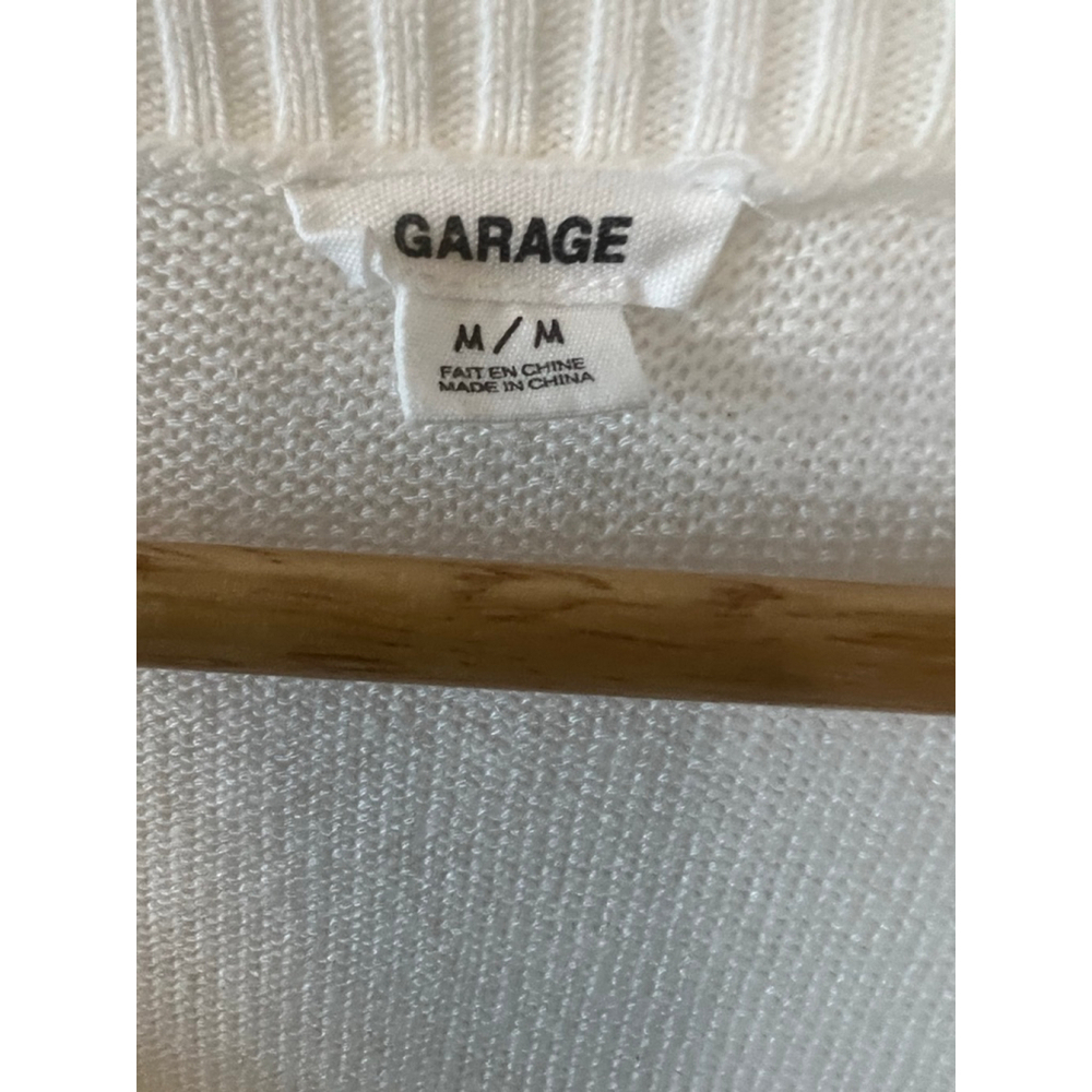 GARAGE Cream Lightweight Knit Ribbed Sleeve Short Pullover Scoop Neck Sweater M - Picture 8 of 9